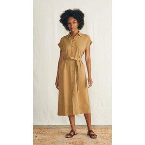 Faherty Arlie Medium Shirt Dress Antique Bronze Midi Long Belted Button Up